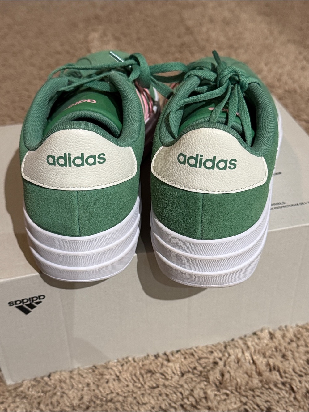 adidas Women's Green Suede Sneakers with Pink Stripes - Picture 4 of 7